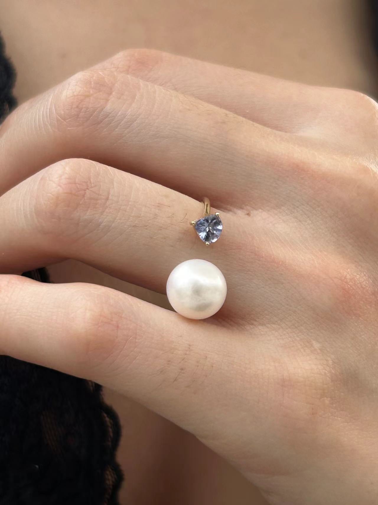 Tanzanite and White Angel Pearl Ring