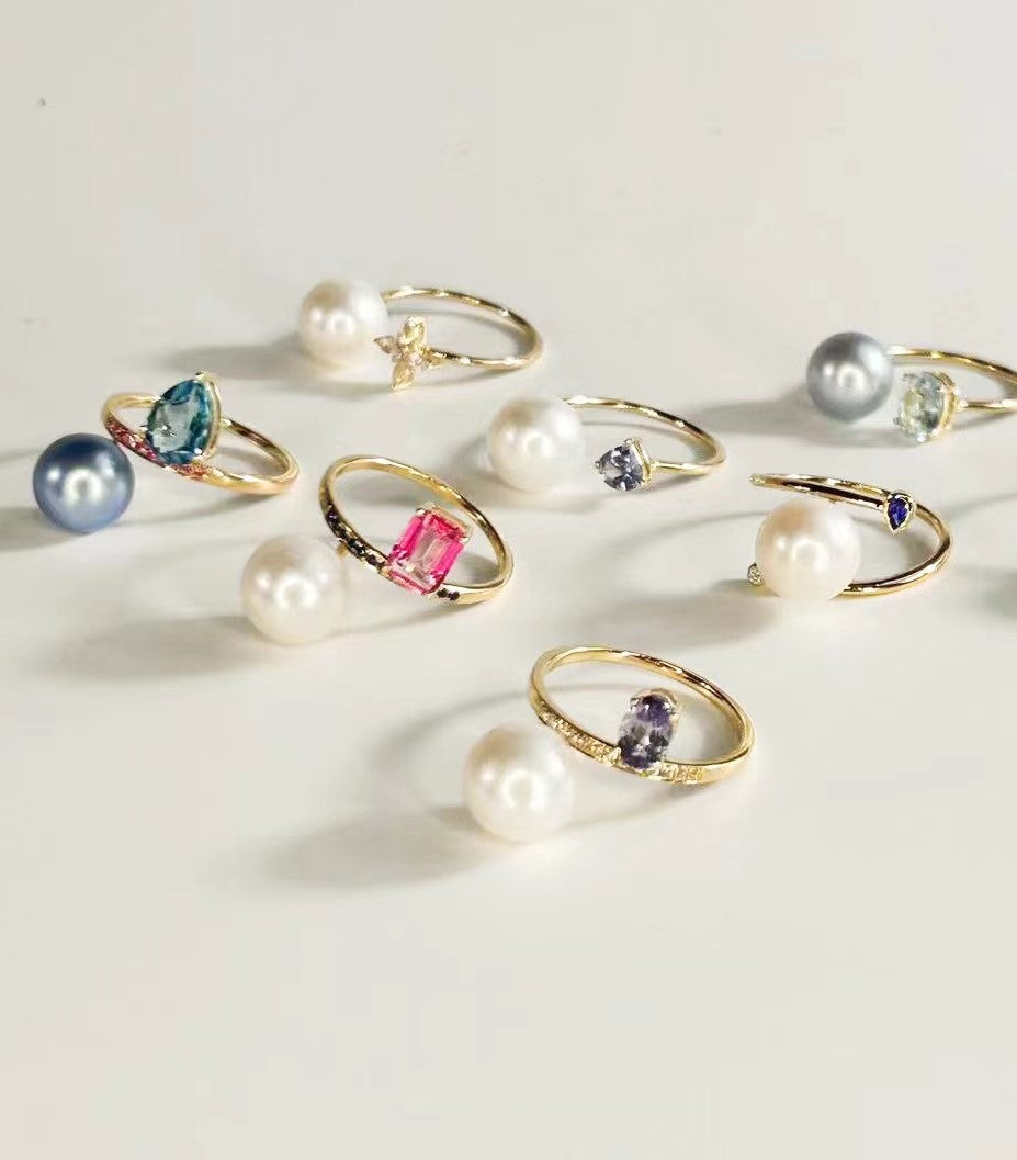 Tanzanite and White Angel Pearl Ring