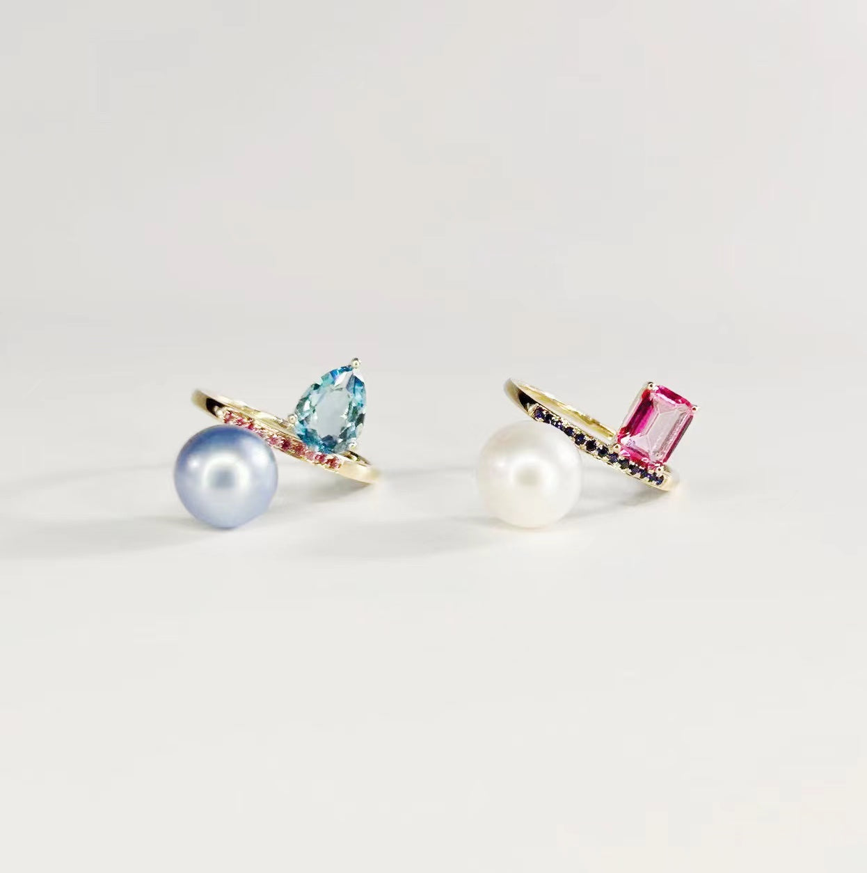 Blue Topaz and Blue Rose Pearl Ring