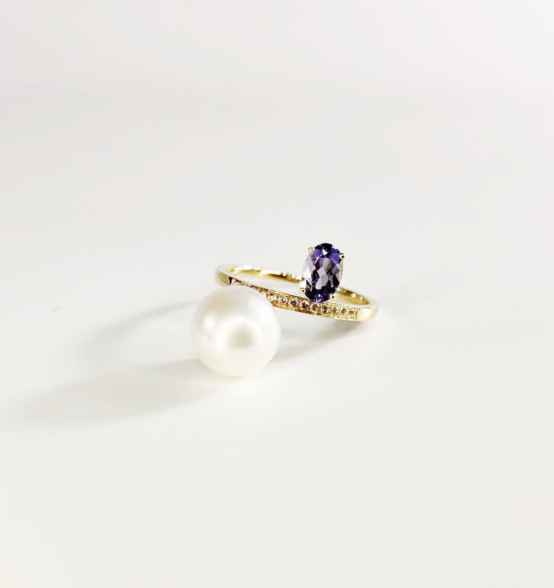 Tanzanite and White Angel Pearl Ring