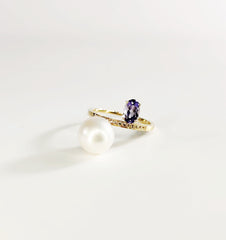 Tanzanite and White Angel Pearl Ring