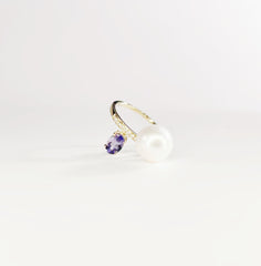 Tanzanite and White Angel Pearl Ring