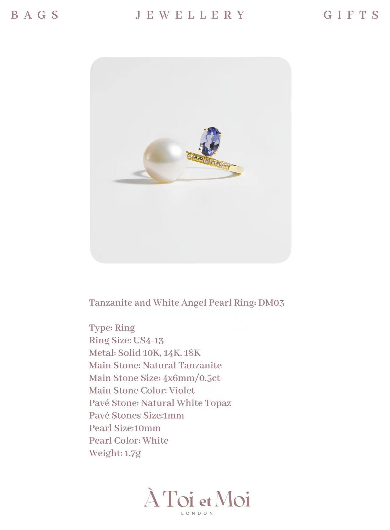 Tanzanite and White Angel Pearl Ring