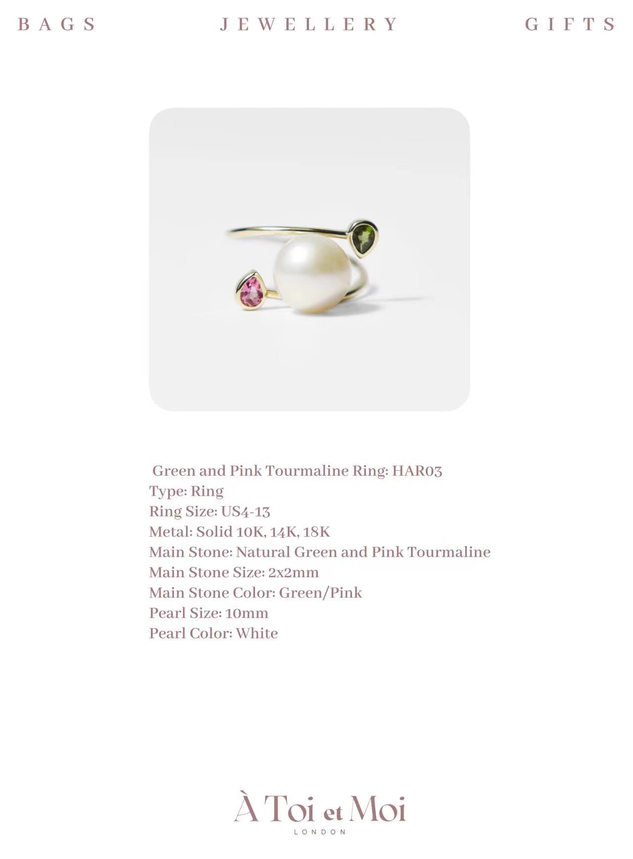 Green and Pink Tourmaline Ring