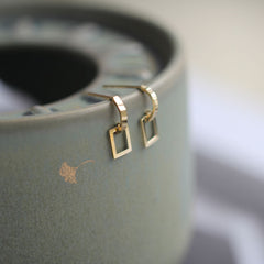 Solid 9K Gold Golden Square Earrings