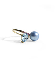 Blue Topaz and Blue Rose Pearl Ring