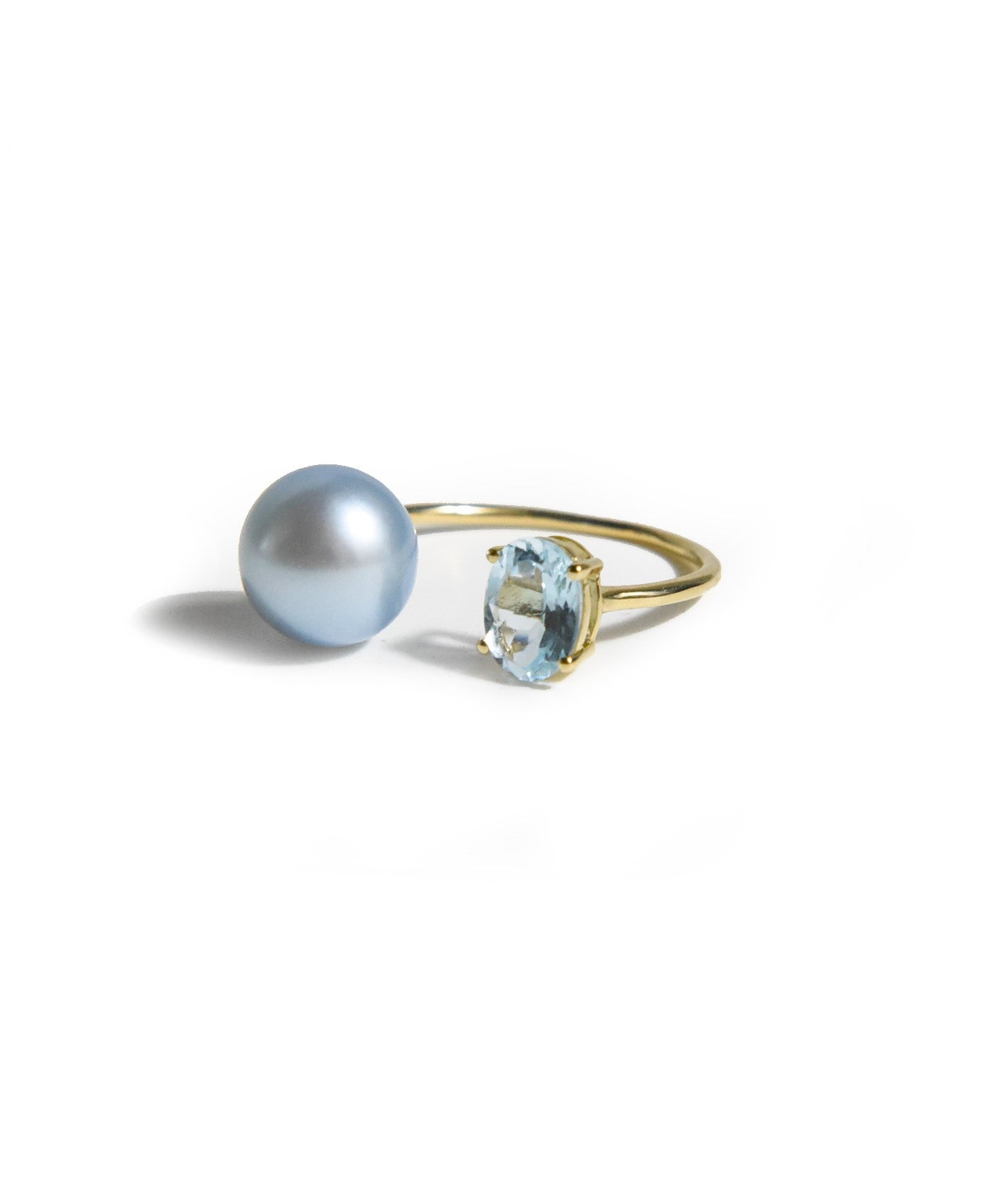 Blue Topaz and Blue Rose Pearl Ring