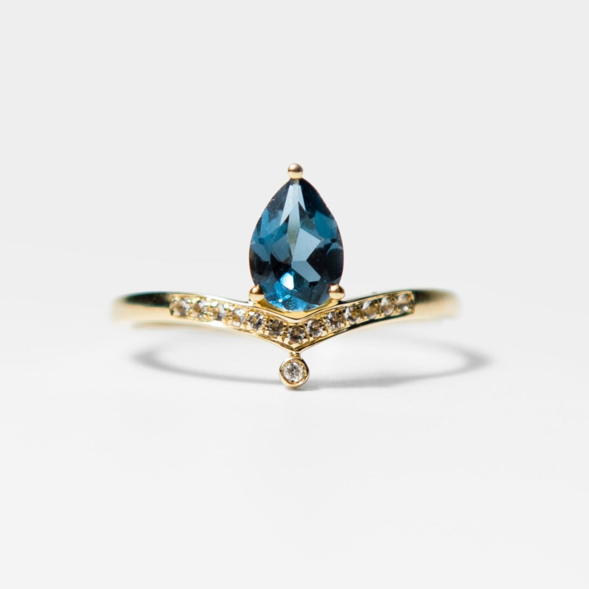 Blue Topaz and Diamond Crown Ring