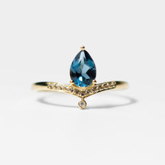 Blue Topaz and Diamond Crown Ring