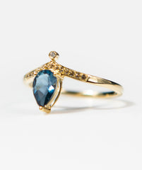 Blue Topaz and Diamond Crown Ring