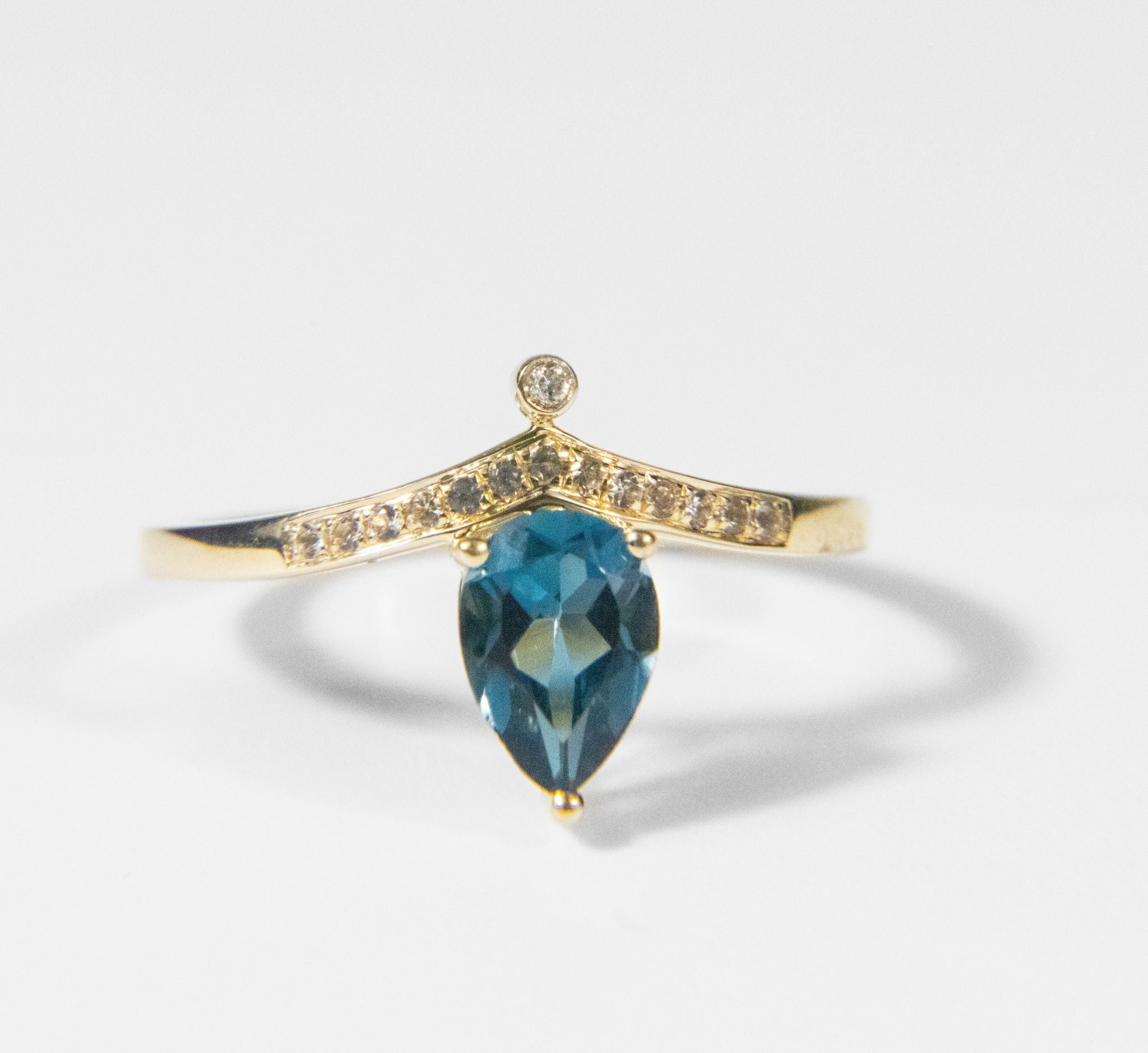 Blue Topaz and Diamond Crown Ring