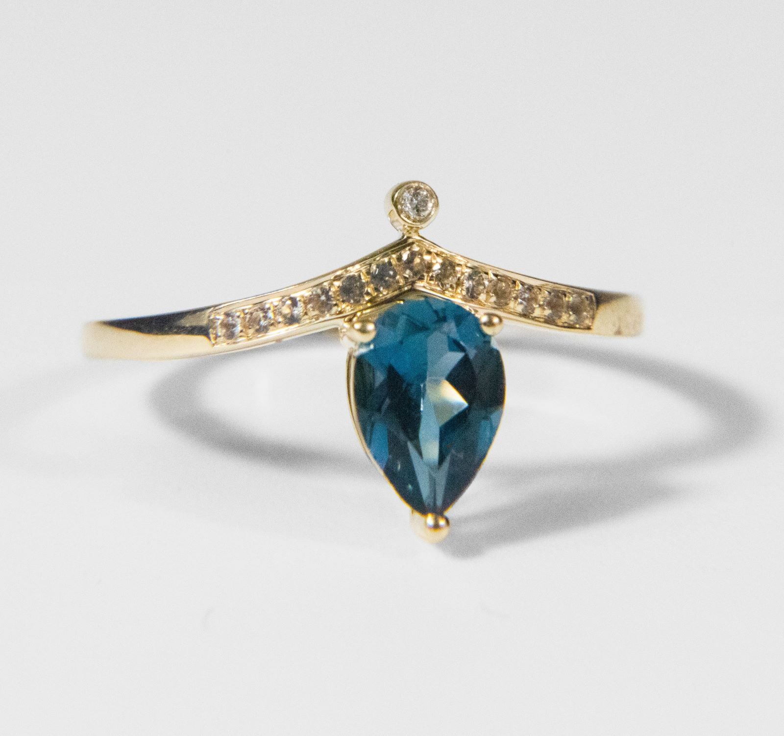 Blue Topaz and Diamond Crown Ring