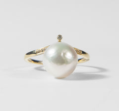 White Pearl and Topaz/Diamond Ring