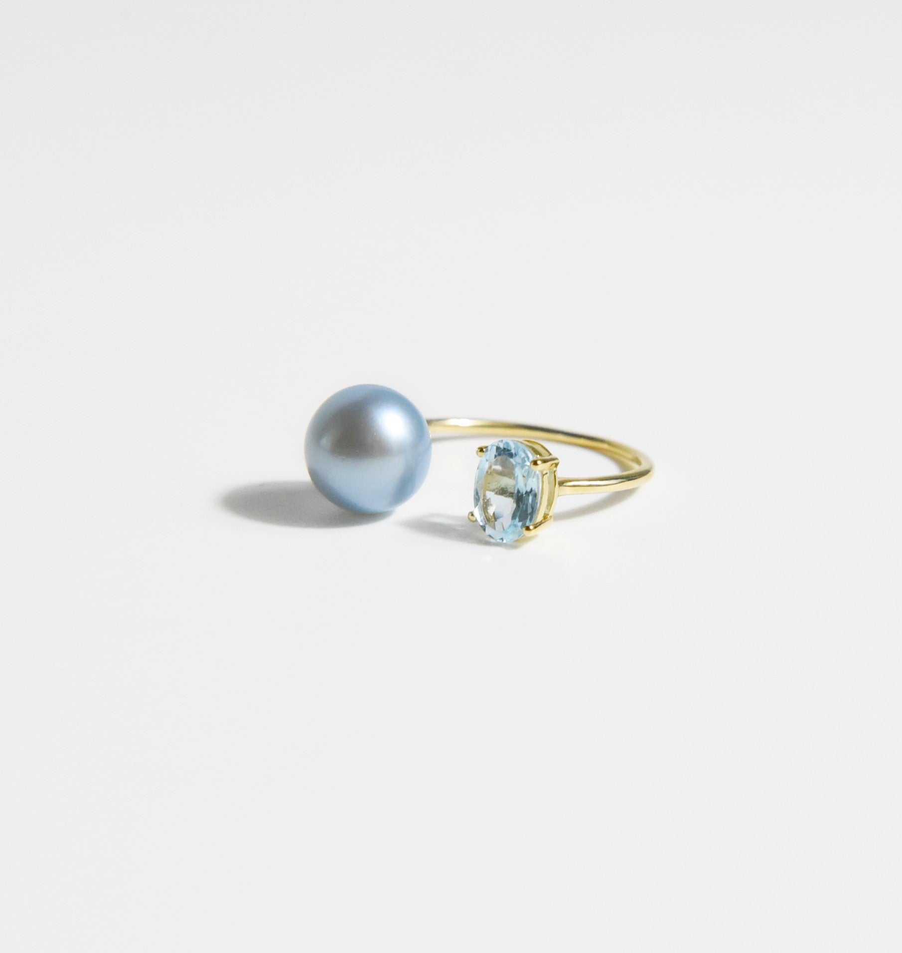 Blue Topaz and Blue Rose Pearl Ring