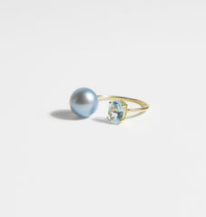 Blue Topaz and Blue Rose Pearl Ring